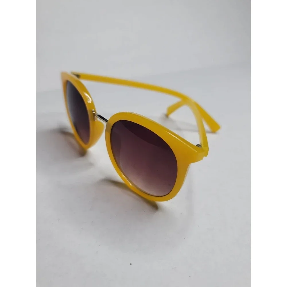 Sun Shades Round Yellow Women's Sunglasses Brown Tinted Lenses